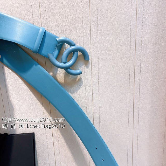 Chanel女士皮帶 香奈兒cc烤漆logo扣雙面可用小牛皮腰帶  jjp1149